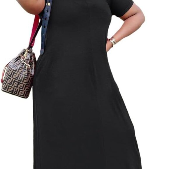 Plus Size Maxi Dress Womens Oversized Short Sleeve V Neck Casual Beach Dress - Picture 4 of 4